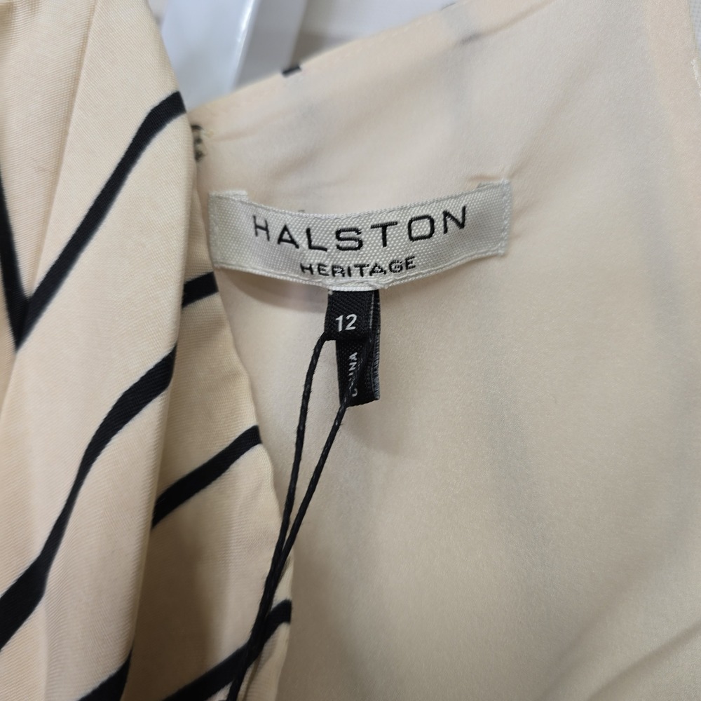 NWT HALSTON HERITAGE Beige Black Geometric Halter Midi Dress Size 12 - Picture 3 of 9